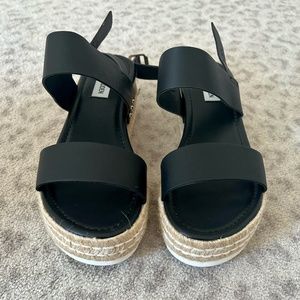 Steve Madden Women's Catia  Black Leather Platform Espadrille Sandal 8.5